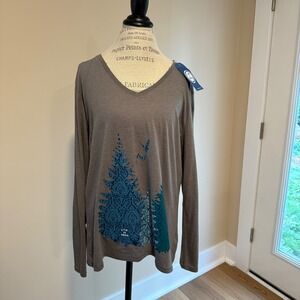 Life is Good Women's Gray "Christmas Tree" Long Sleeve T-Shirt Size XL